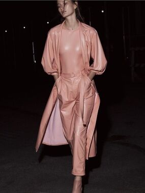 LAPOINTE Peach Belted Faux Leather High Waisted Pants Womens Size 8